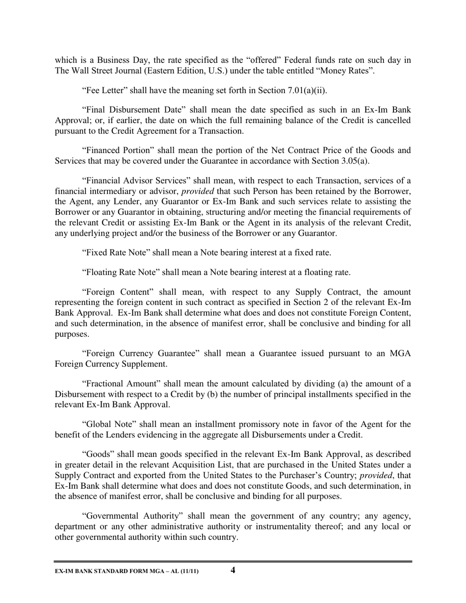 Form MGA-AL Master Guarantee Agreement (Agency - Long Term Credits), Page 9
