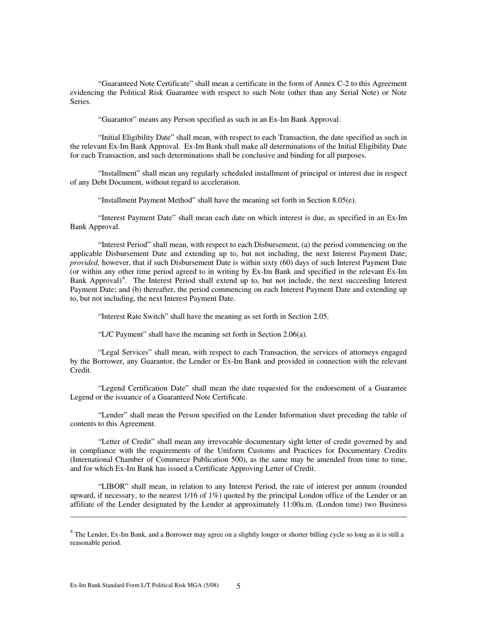 Form MGA-LP Master Guarantee Agreement (Long Term Political Risk Guarantees), Page 10