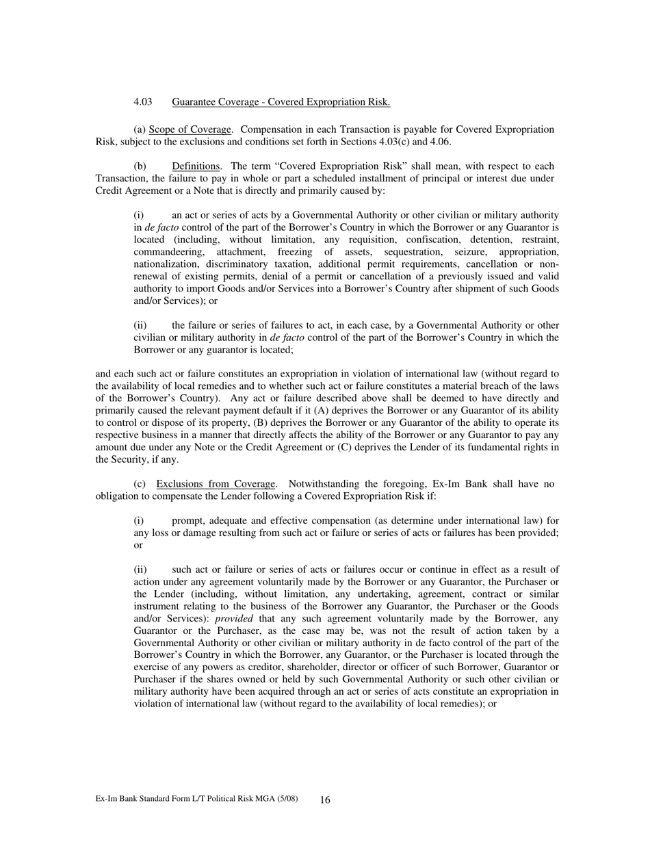 Form MGA-LP Master Guarantee Agreement (Long Term Political Risk Guarantees), Page 21