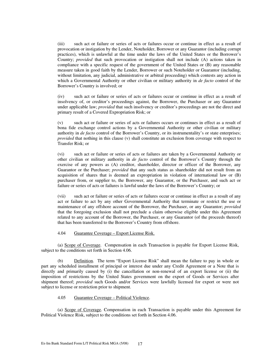 Form MGA-LP Master Guarantee Agreement (Long Term Political Risk Guarantees), Page 22