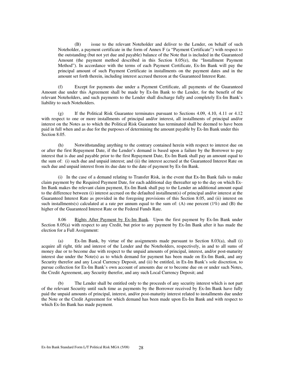 Form MGA-LP Master Guarantee Agreement (Long Term Political Risk Guarantees), Page 33