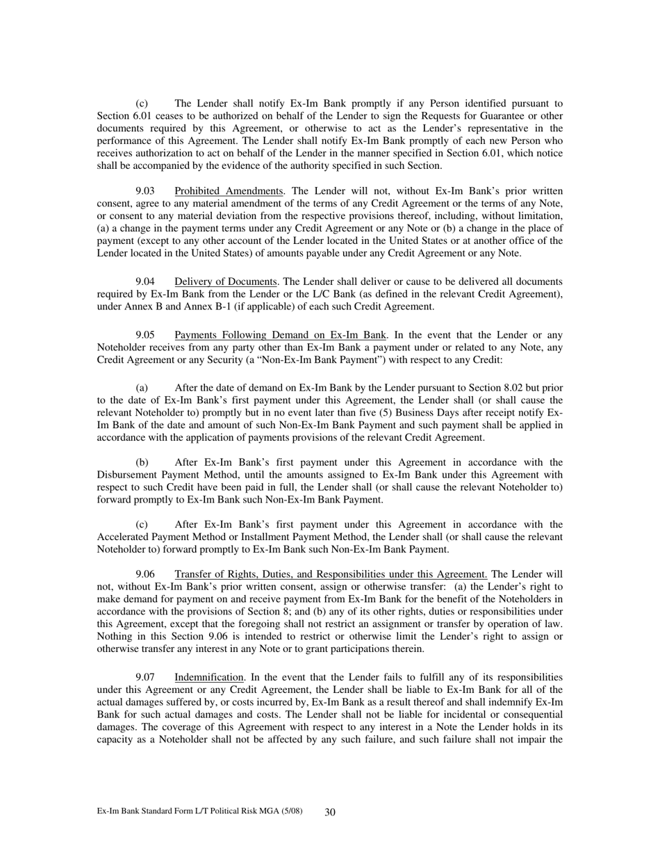 Form MGA-LP Master Guarantee Agreement (Long Term Political Risk Guarantees), Page 35