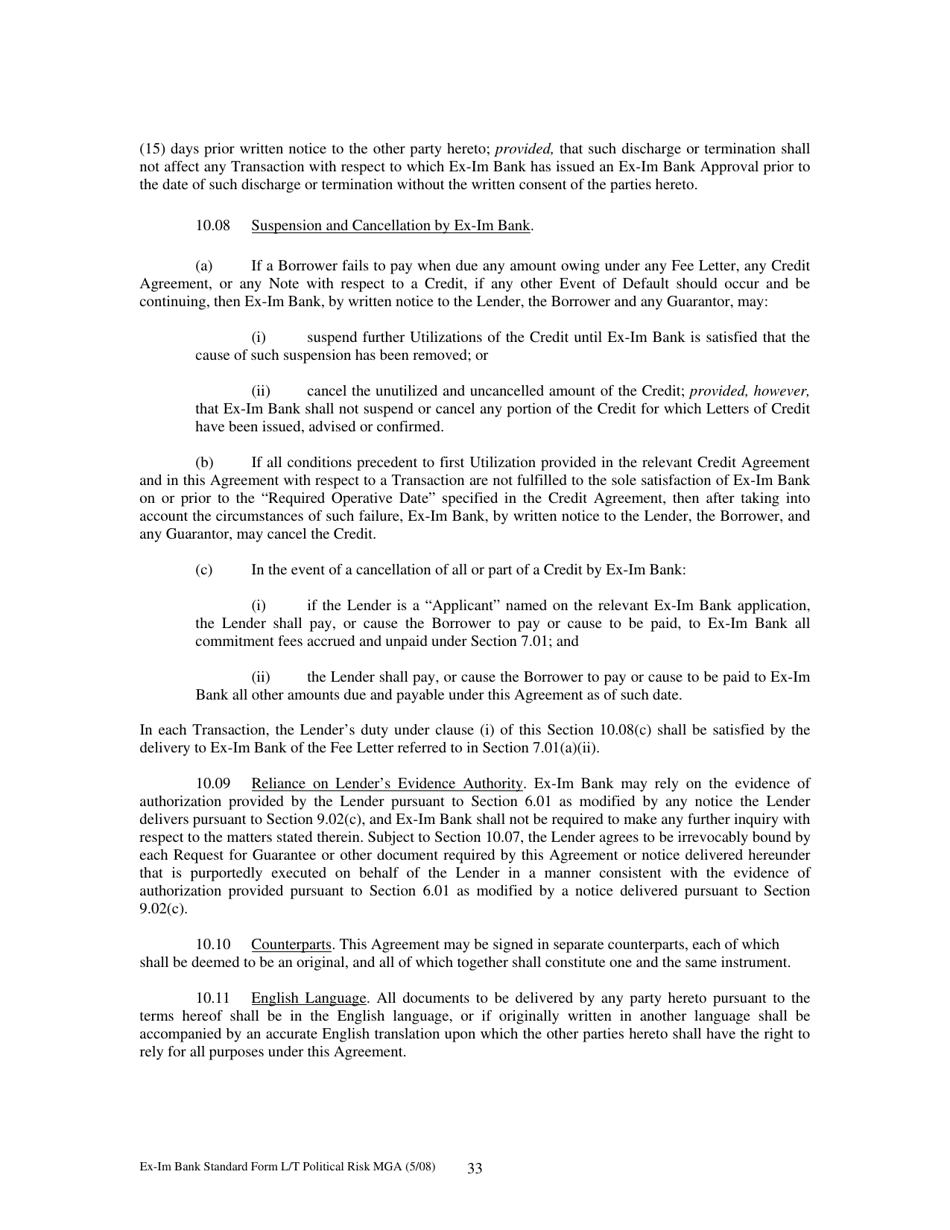Form MGA-LP Master Guarantee Agreement (Long Term Political Risk Guarantees), Page 38