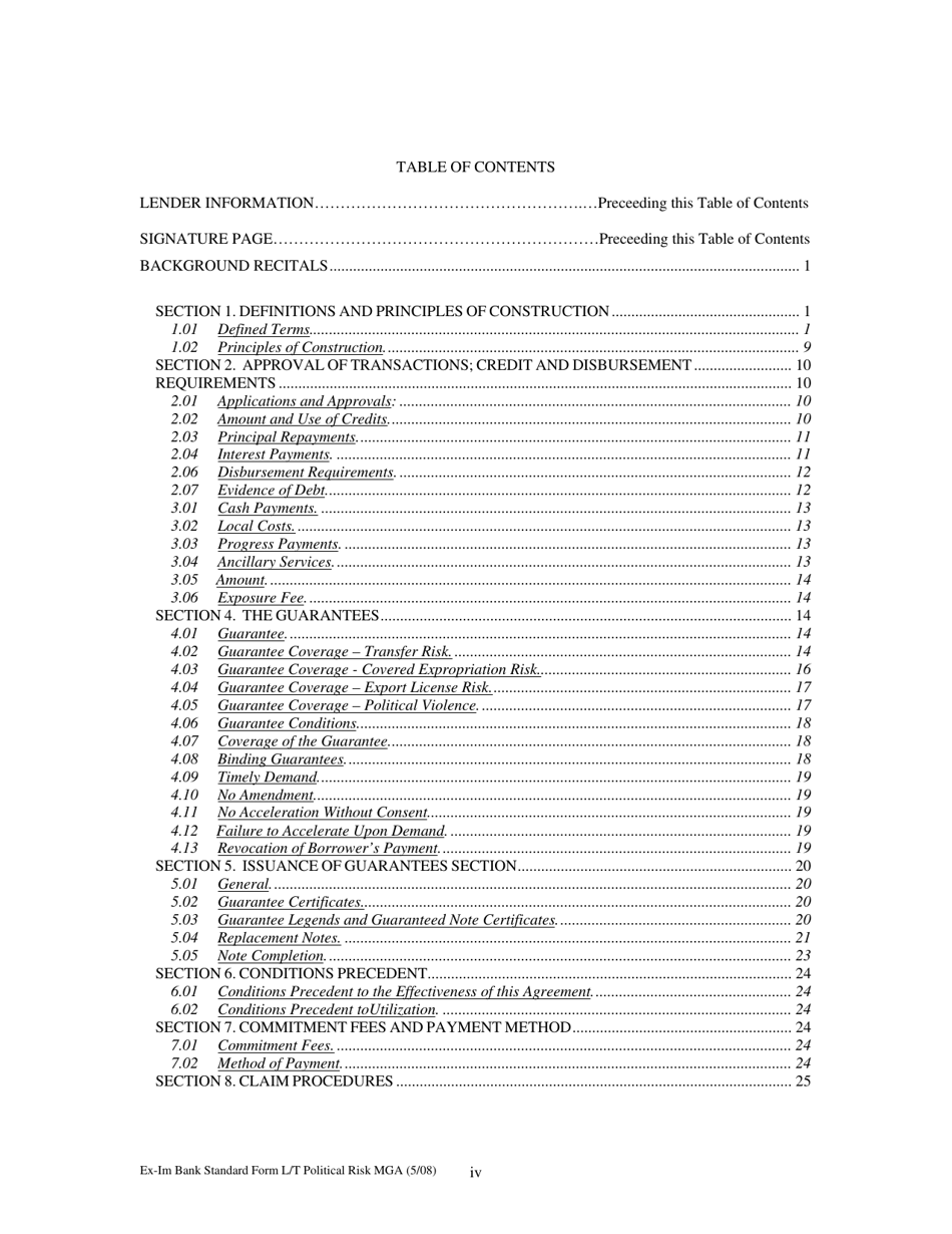Form MGA-LP Master Guarantee Agreement (Long Term Political Risk Guarantees), Page 4