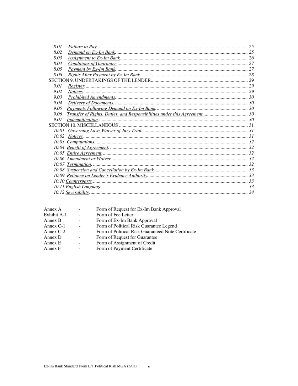 Form MGA-LP Master Guarantee Agreement (Long Term Political Risk Guarantees), Page 5