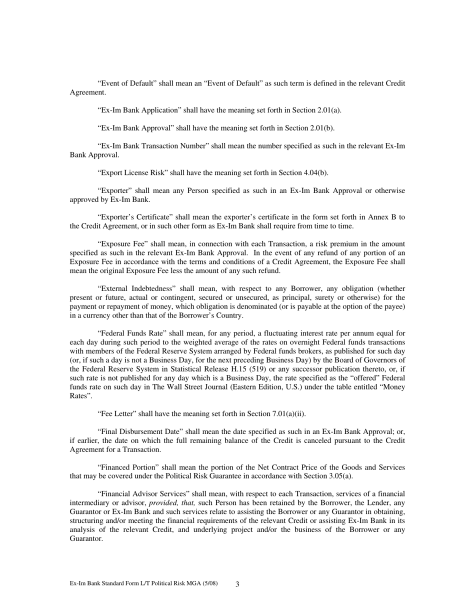 Form MGA-LP Master Guarantee Agreement (Long Term Political Risk Guarantees), Page 8