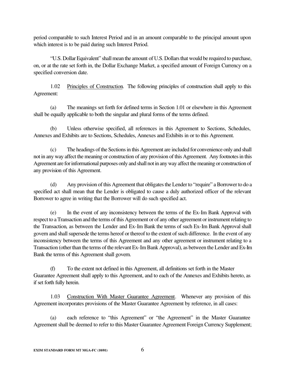 Form MGA-MFC Master Guarantee Agreement Foreign Currency Supplement (Medium Term Credits-Electronic Compliance Program), Page 8