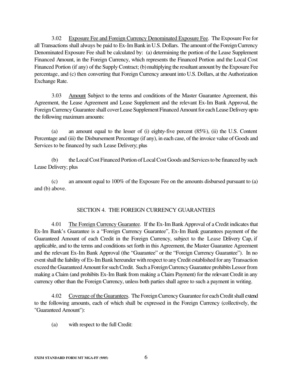 Form MGA-FF Master Guarantee Agreement - Finance Lease Foreign Currency Supplement (Medium Term Credits - Electronic Compliance Program), Page 11