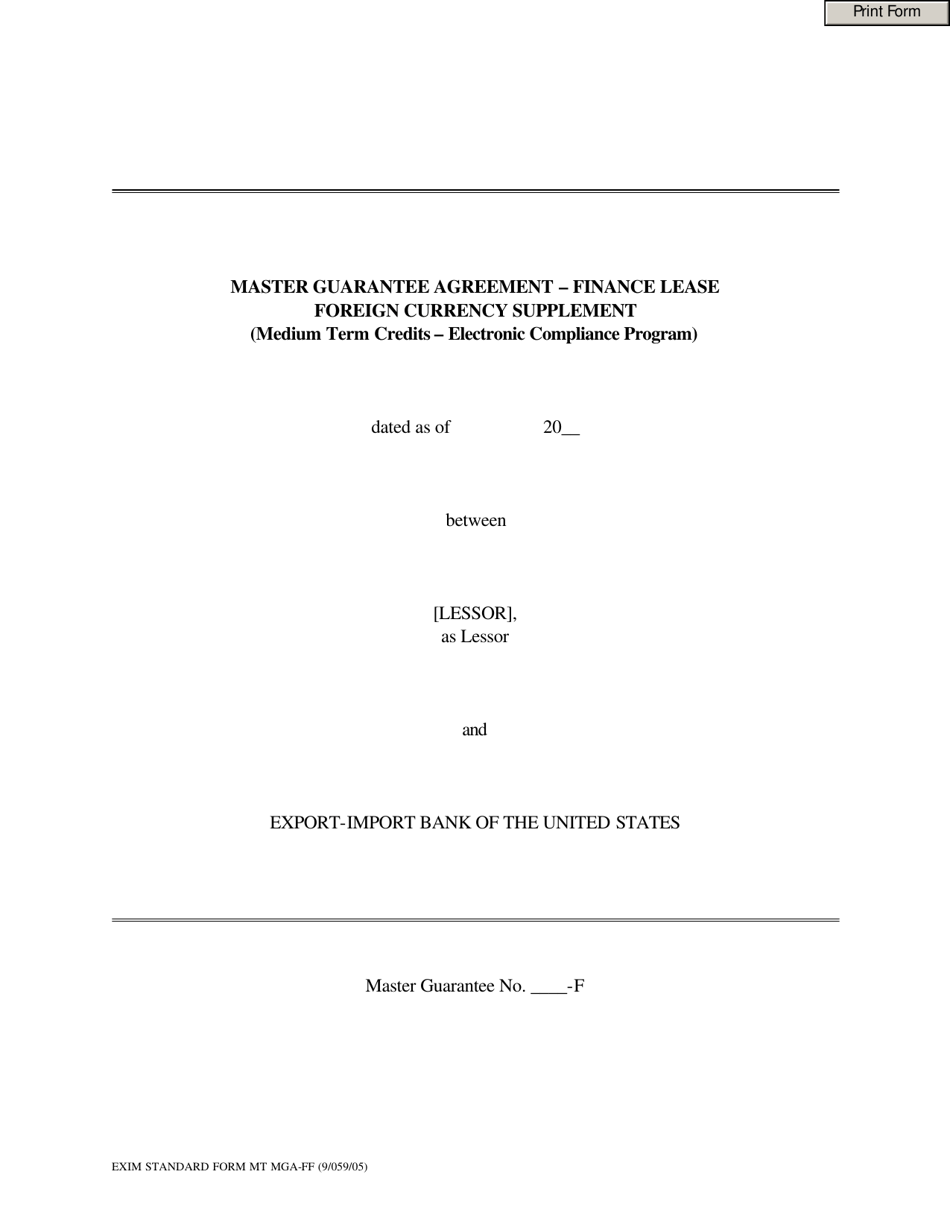 Form MGA-FF Master Guarantee Agreement - Finance Lease Foreign Currency Supplement (Medium Term Credits - Electronic Compliance Program), Page 1