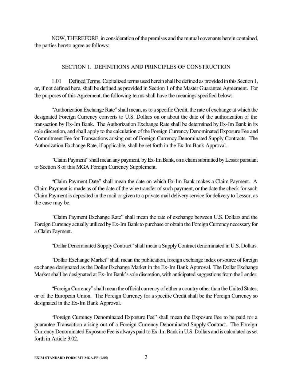 Form MGA-FF Master Guarantee Agreement - Finance Lease Foreign Currency Supplement (Medium Term Credits - Electronic Compliance Program), Page 7