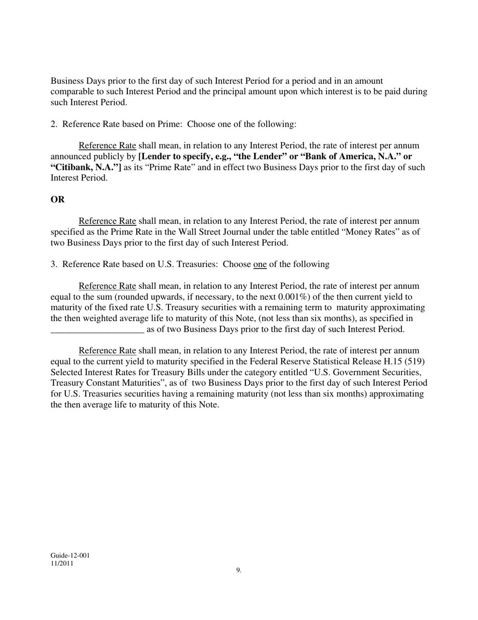 Form GUIDE-12-001 Specimen Note - Single Disbursement or Consolidation Note, Page 9