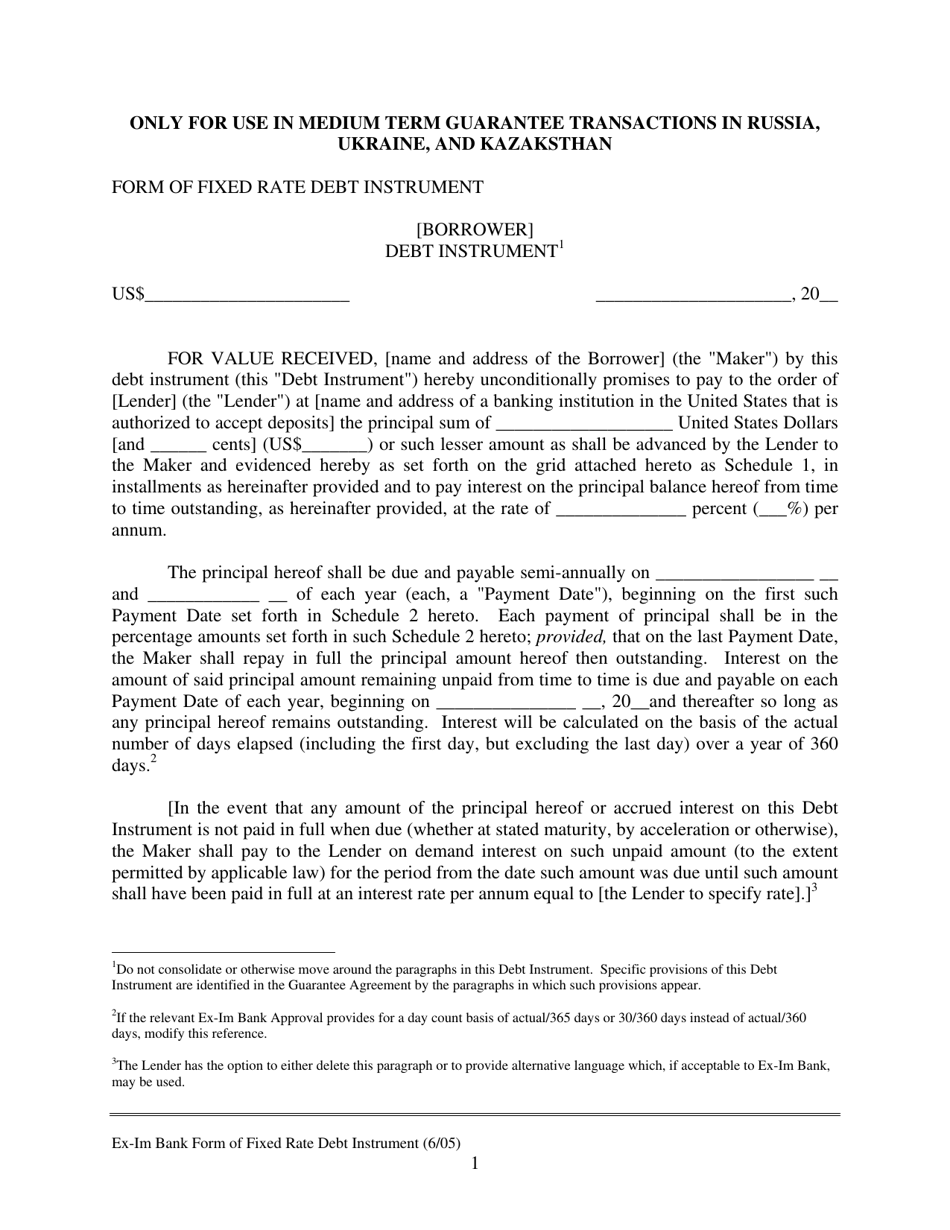 Russia, Ukraine, and Kazakhstan Fixed Rate Debt Instrument, Page 1