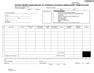 Document preview: Form EIB92-27 Export-Import Bank-Report of Overdue Accounts Under Short Term Policies