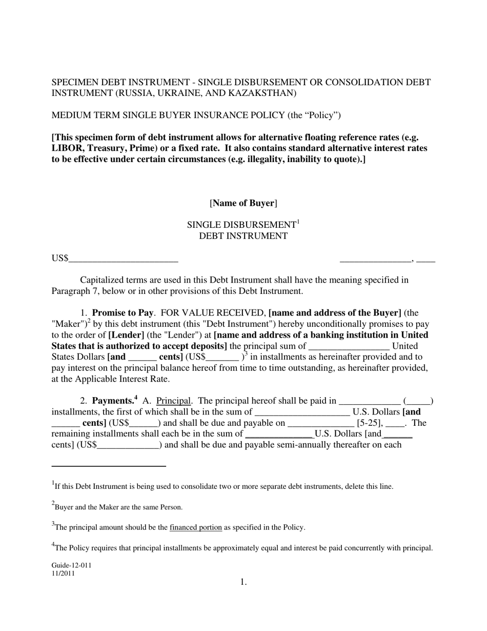 Form GUIDE-12-011 Russian, Ukraine, and Kazaksthan Promissory Note - Single Disbursement or Consolidation Note, Page 1