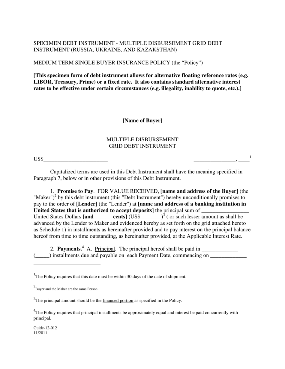 Form GUIDE-12-012 Specimen Debt Instrument - Multiple Disbursement Grid Debt Instrument (Russia, Ukraine, and Kazaksthan), Page 1