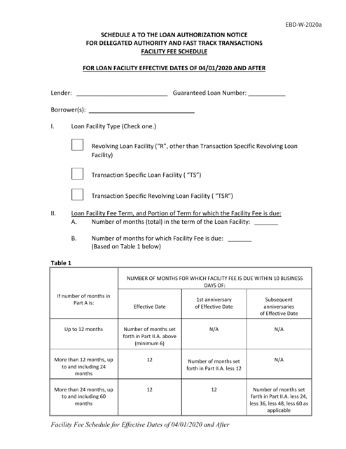 Form EBD-W-2020A Schedule A  Printable Pdf