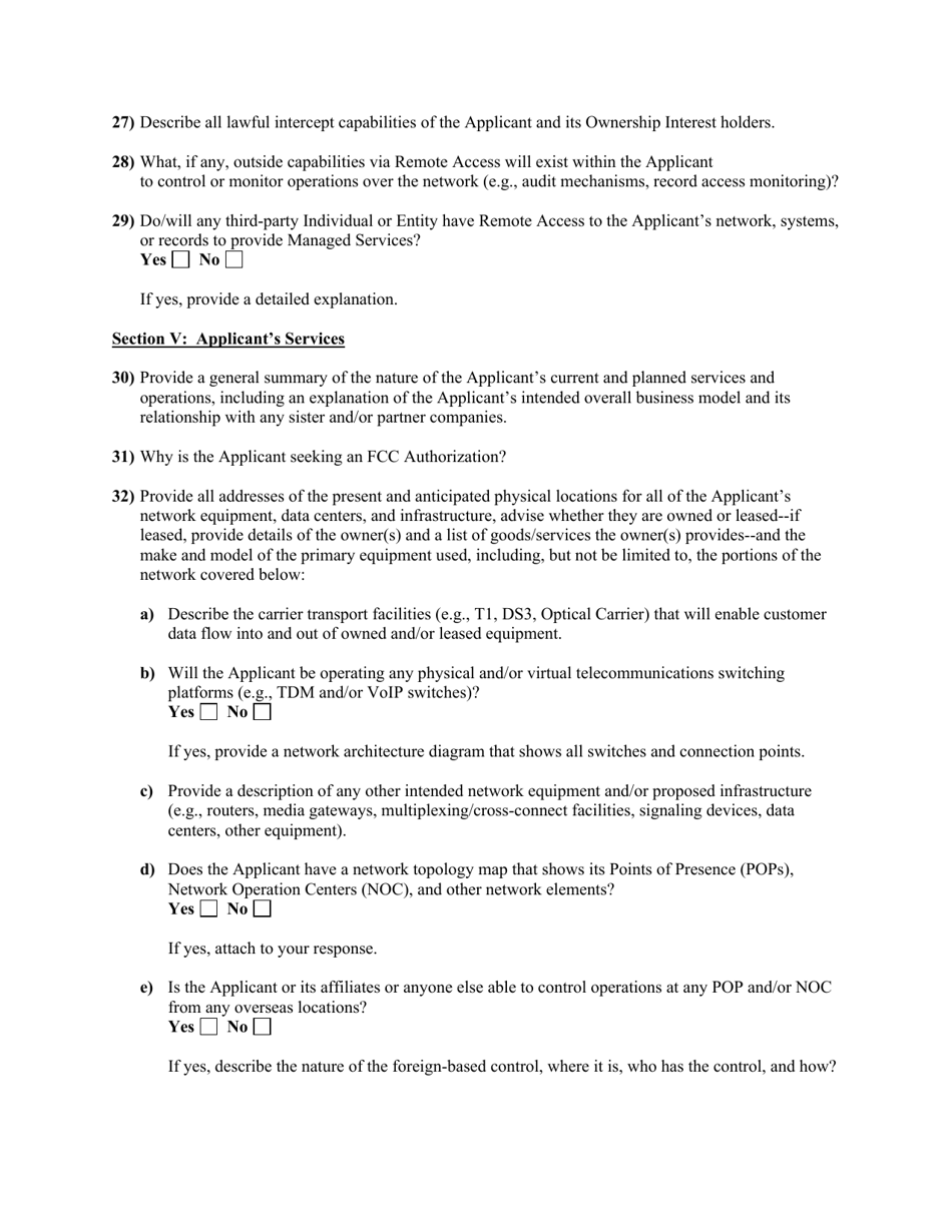 Standard Questions for an International Section 214 Authorization ...