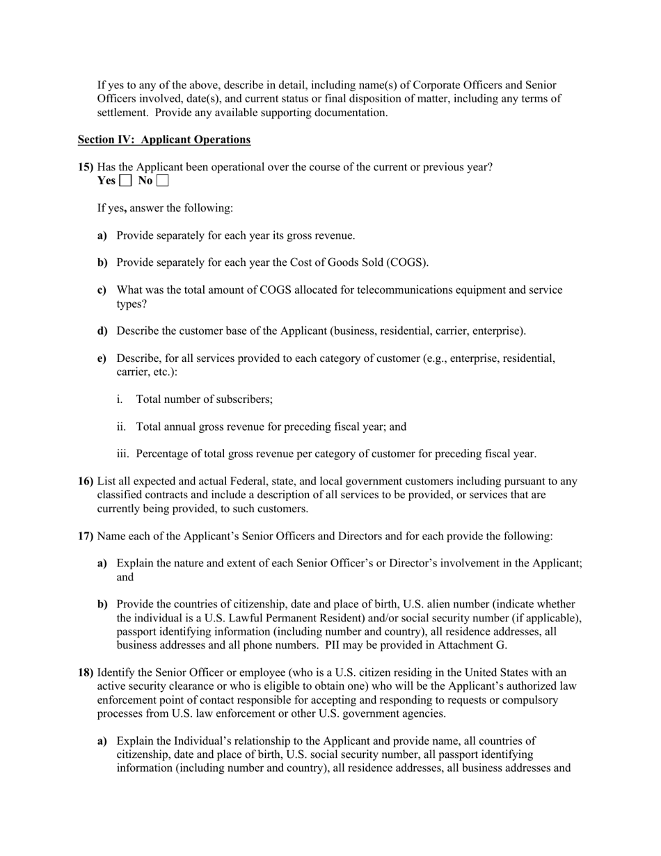 Standard Questions for an International Section 214 Authorization ...