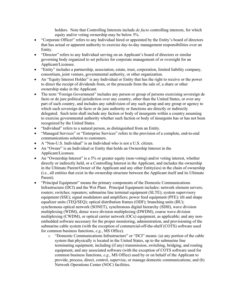 Attachment D Standard Questions for an Application for Assignment or Transfer of Control of a Submarine Cable Landing License, Page 3