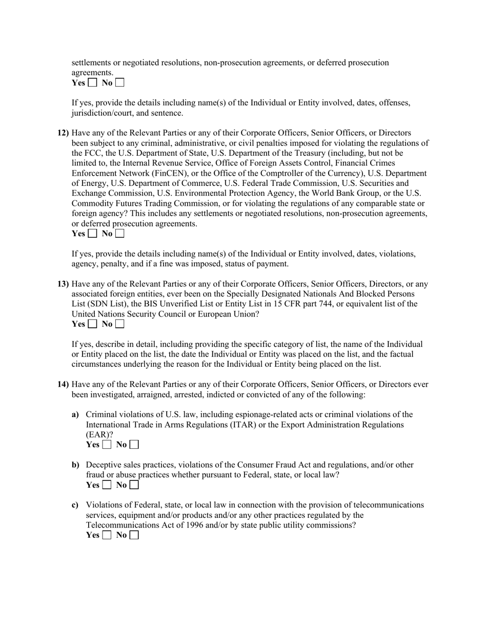 Attachment B Standard Questions for an Application for an Assignment or Transfer of Control of an International Section 214 Authorization, Page 6