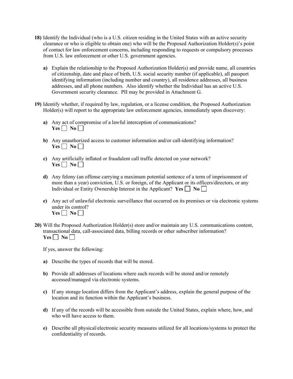 Attachment B Standard Questions for an Application for an Assignment or Transfer of Control of an International Section 214 Authorization, Page 8