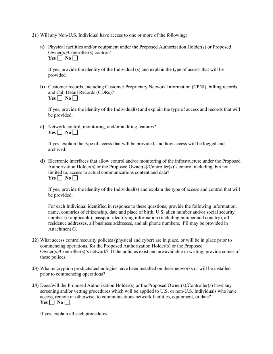 Attachment B Standard Questions for an Application for an Assignment or Transfer of Control of an International Section 214 Authorization, Page 9