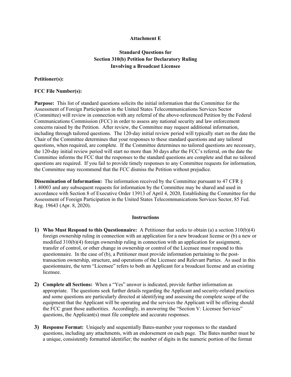 Standard Questions For Section 310(B) Petition For Declaratory Ruling ...