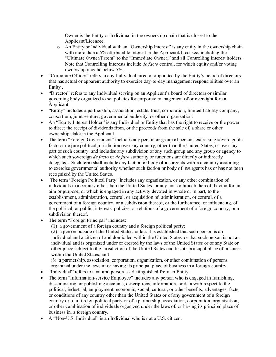 Attachment E Standard Questions for Section 310(B) Petition for Declaratory Ruling Involving a Broadcast Licensee, Page 3