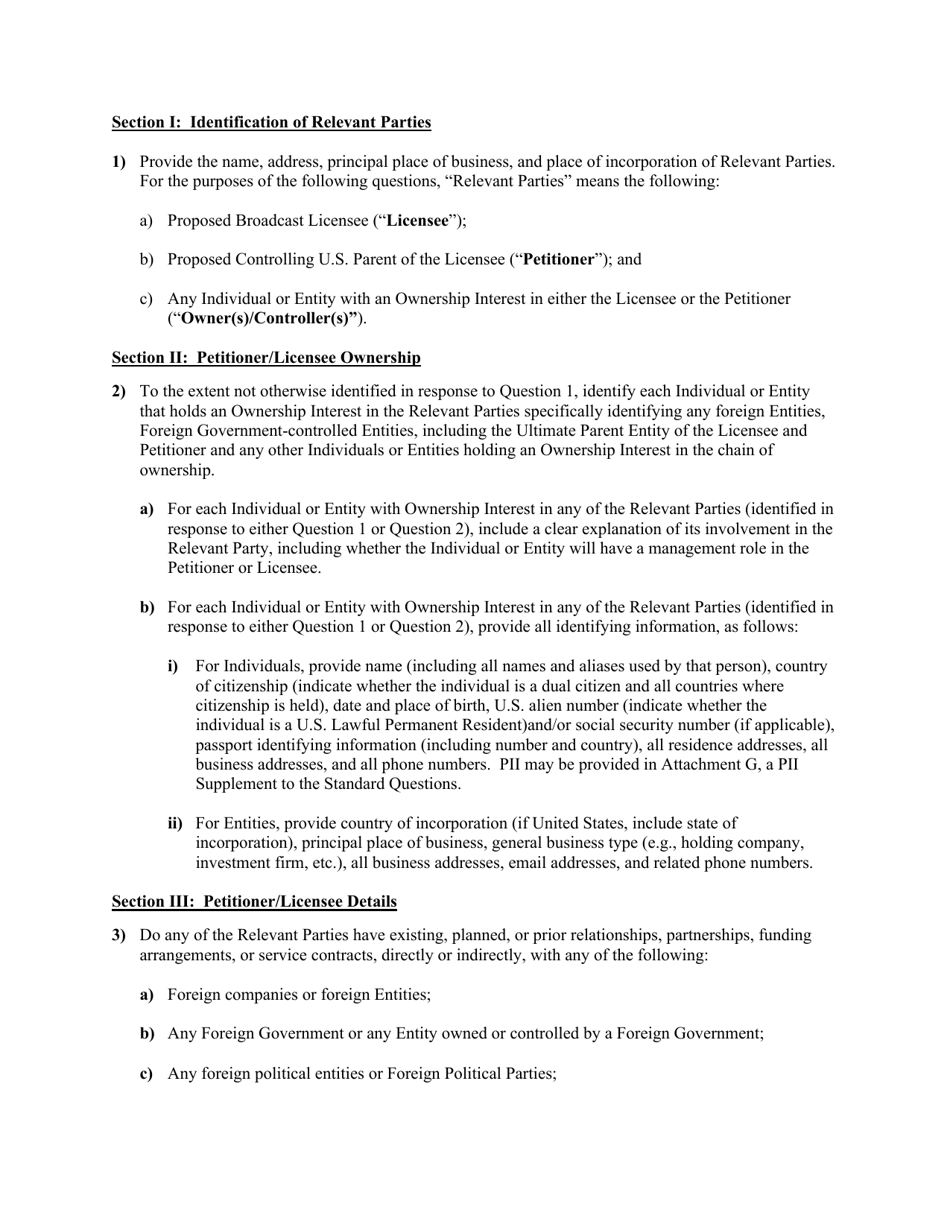 Attachment E Standard Questions for Section 310(B) Petition for Declaratory Ruling Involving a Broadcast Licensee, Page 5
