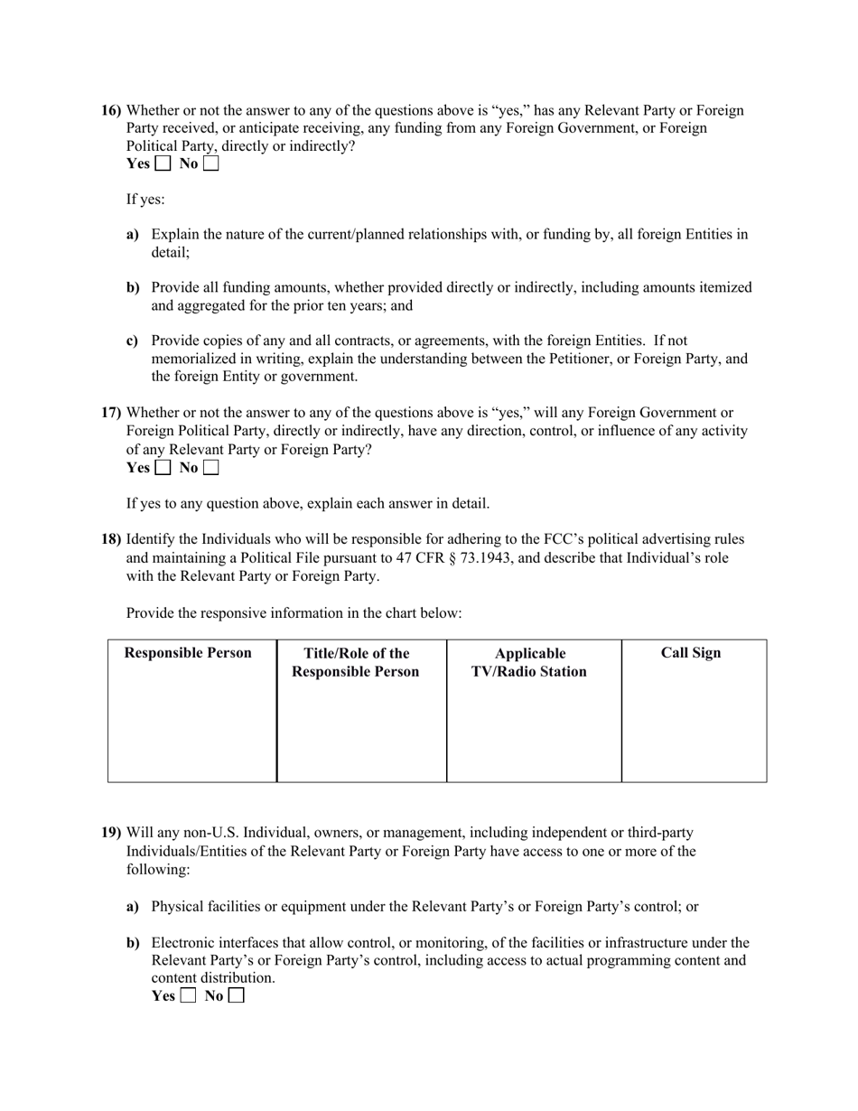 Attachment E Standard Questions for Section 310(B) Petition for Declaratory Ruling Involving a Broadcast Licensee, Page 9