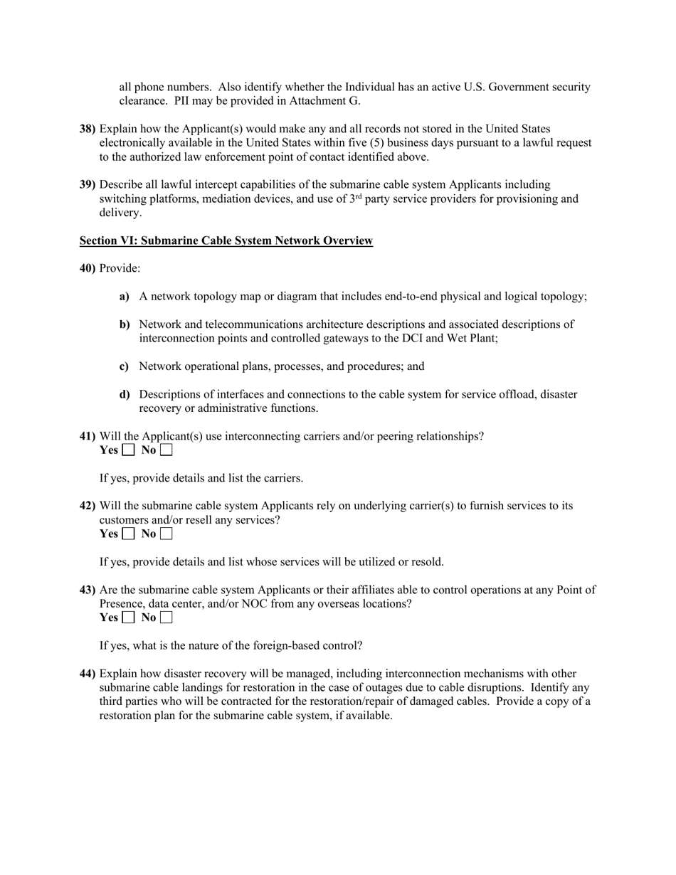 Attachment C Standard Questions for Submarine Cable Landing License Application, Page 11