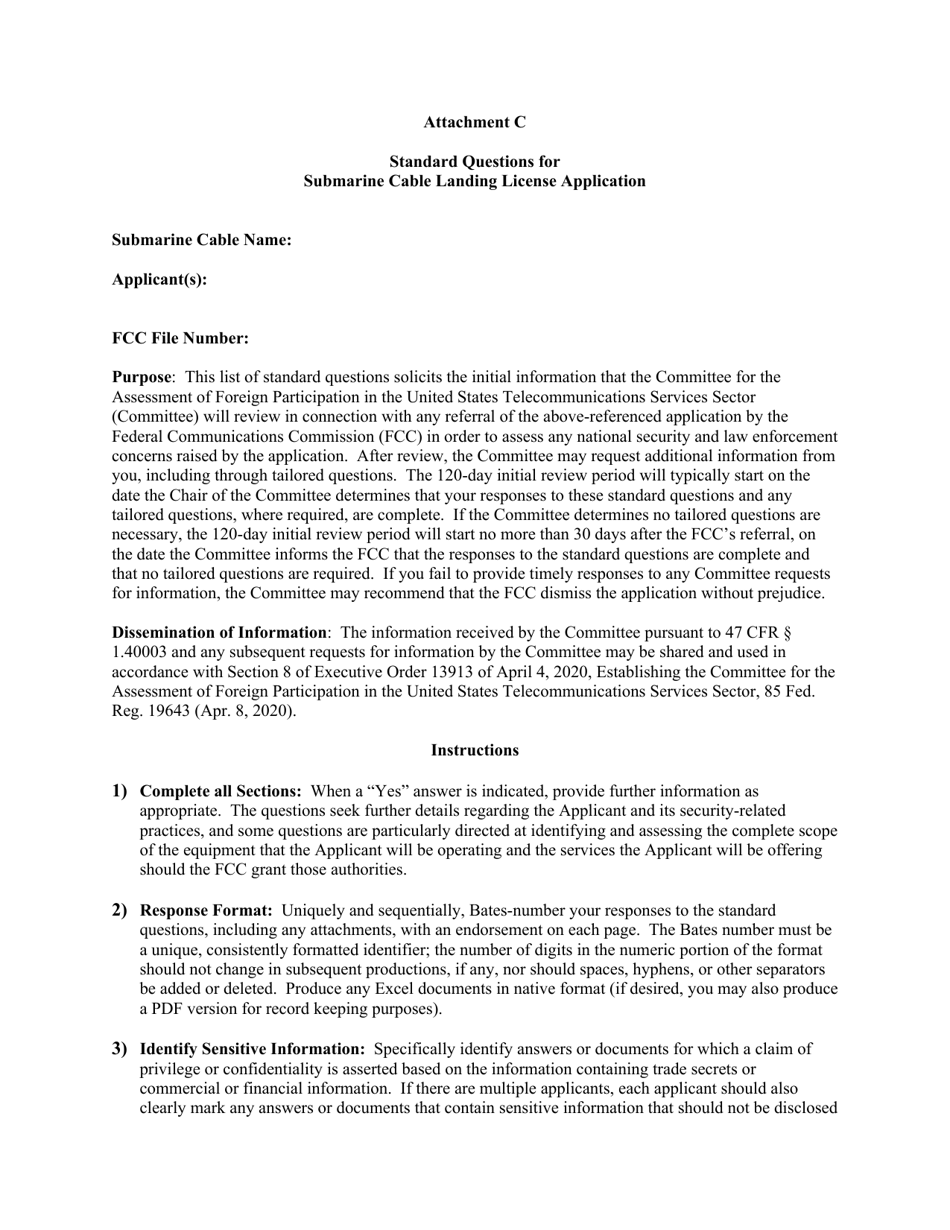 Attachment C Standard Questions for Submarine Cable Landing License Application, Page 1