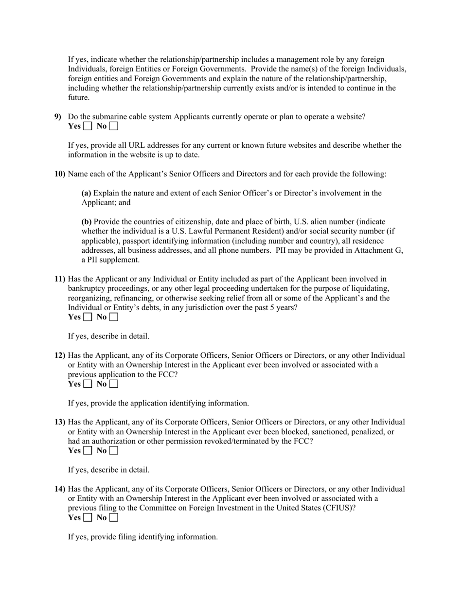 Attachment C Standard Questions for Submarine Cable Landing License Application, Page 6