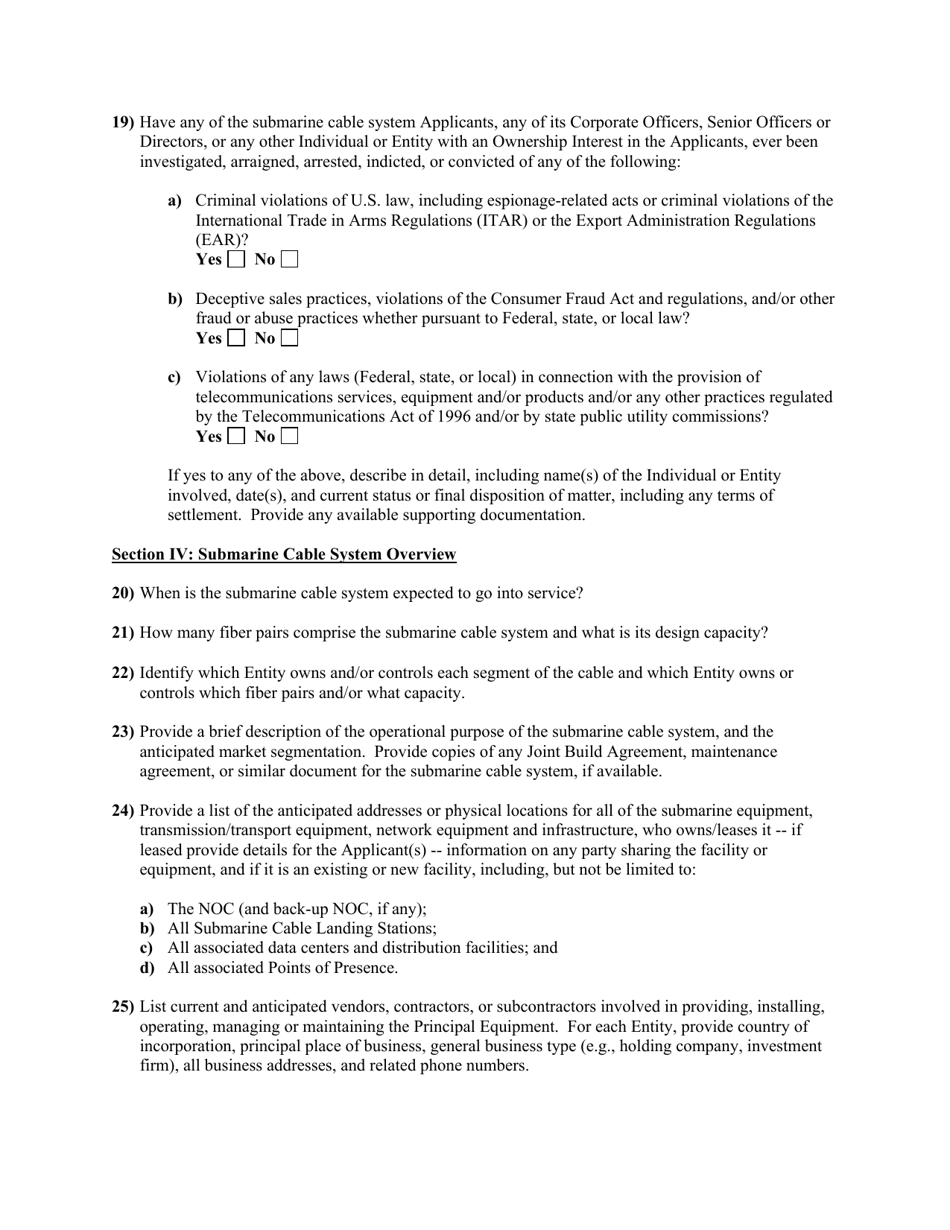 Attachment C Standard Questions for Submarine Cable Landing License Application, Page 8