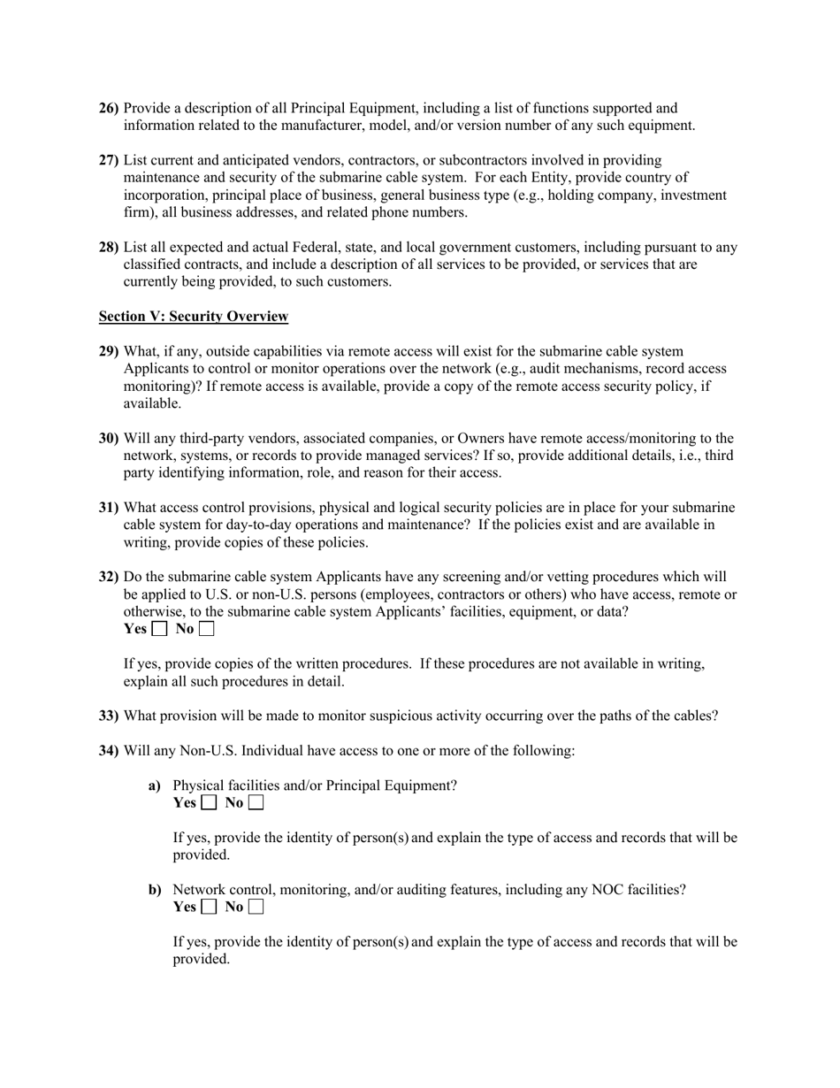 Attachment C Standard Questions for Submarine Cable Landing License Application, Page 9