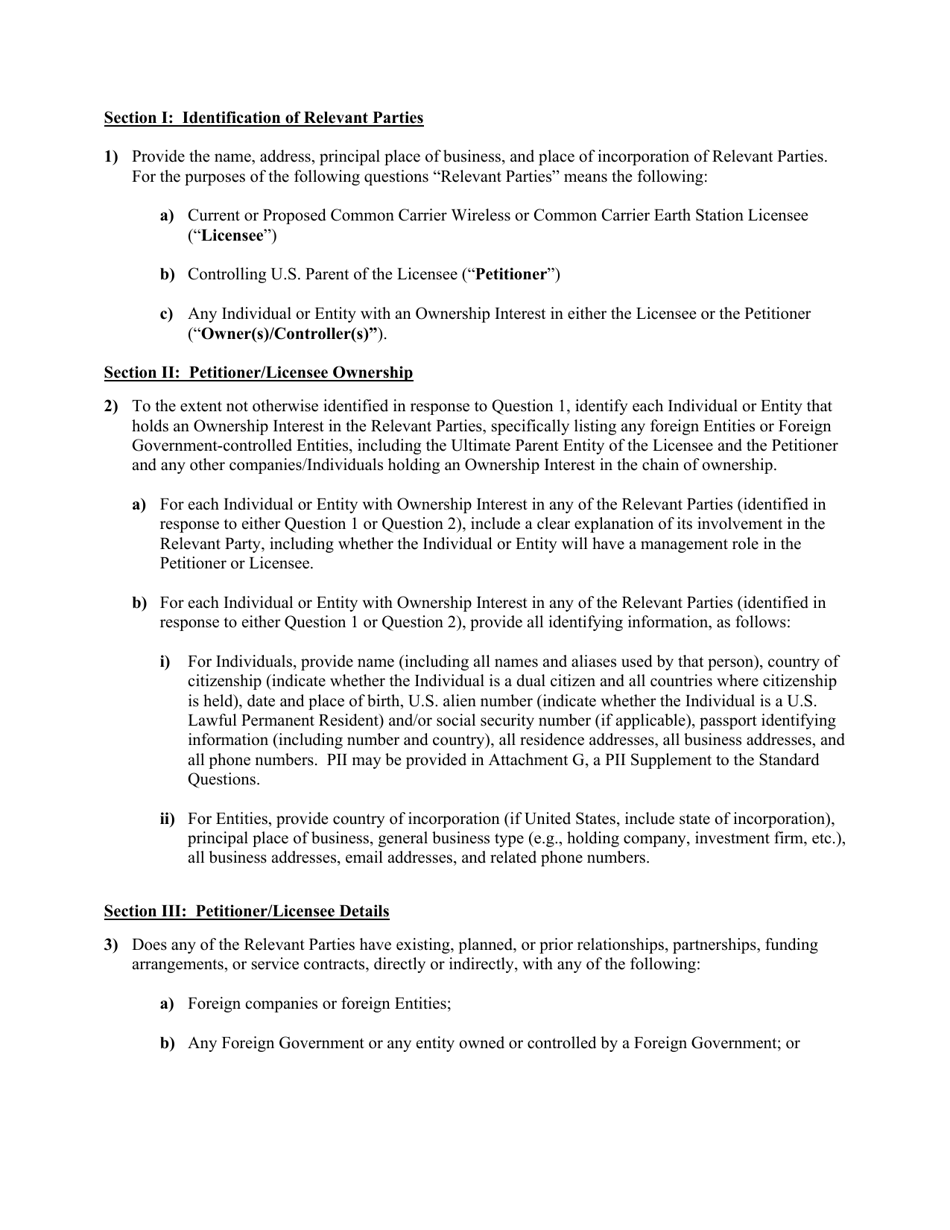 Attachment F Standard Questions for Section 310(B) Petition for Declaratory Ruling Involving a Common Carrier Wireless or Common Carrier Earth Station Licensee, Page 4