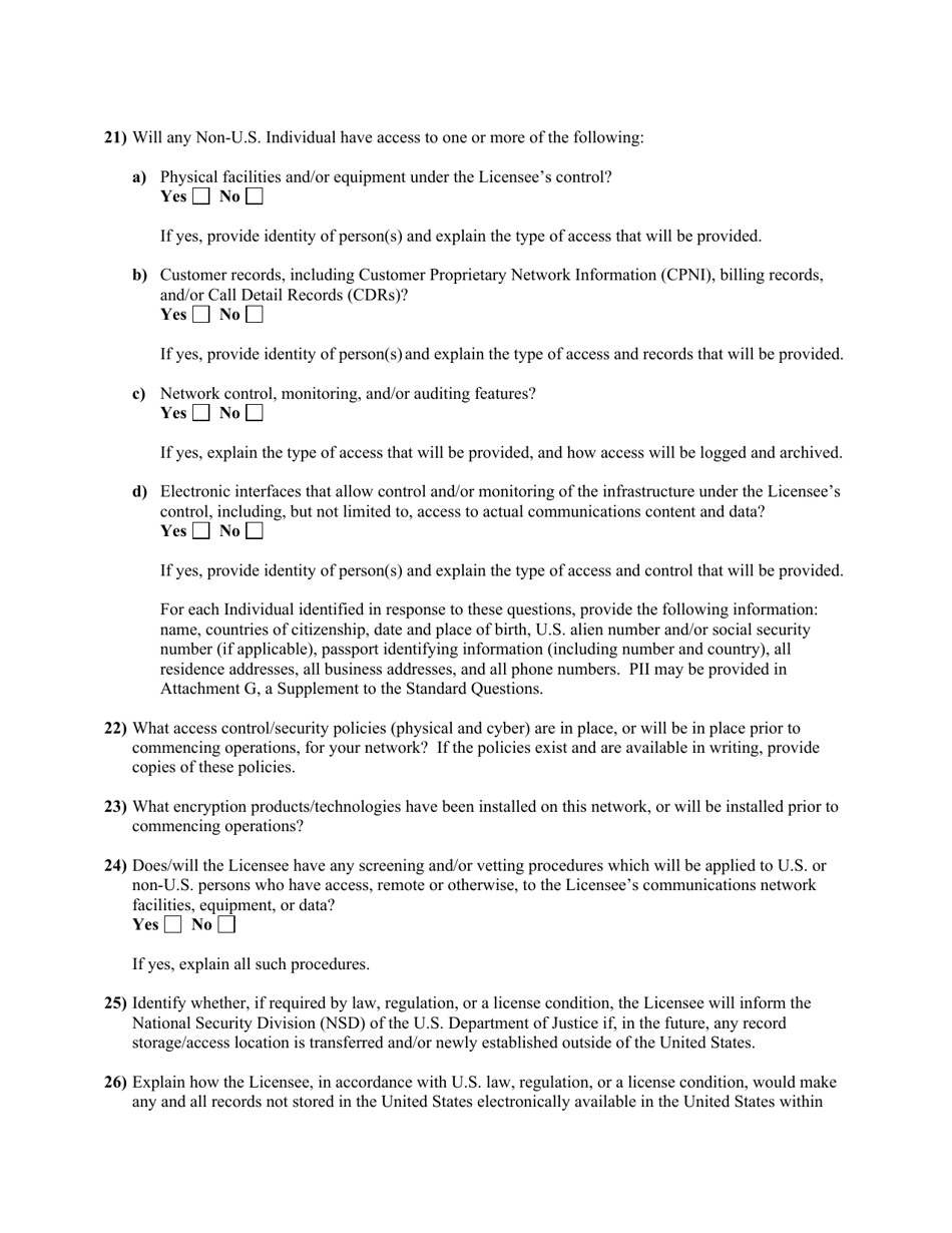 Attachment F Standard Questions for Section 310(B) Petition for Declaratory Ruling Involving a Common Carrier Wireless or Common Carrier Earth Station Licensee, Page 9