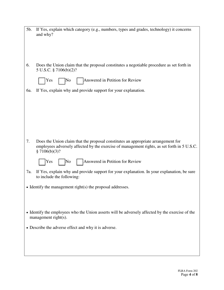 FLRA Form 202 Union Response to Agency Statement of Position on Petition for Review of Negotiability Issues for Use With Proposals, Page 4