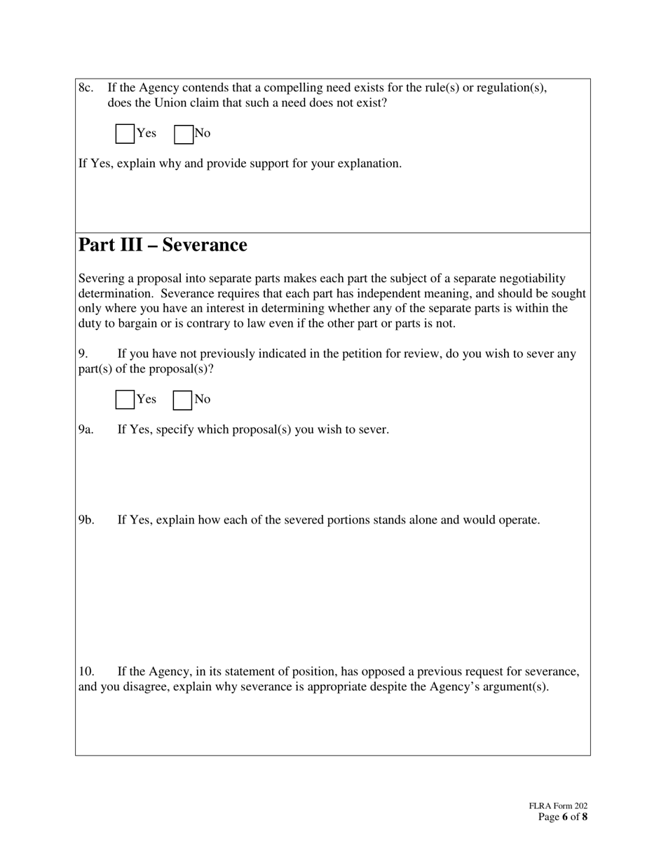 FLRA Form 202 Union Response to Agency Statement of Position on Petition for Review of Negotiability Issues for Use With Proposals, Page 6