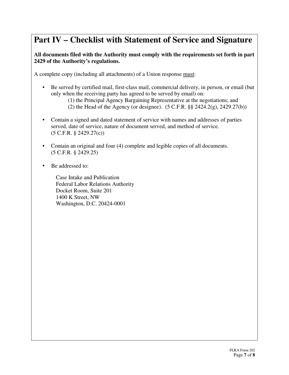 FLRA Form 202 Union Response to Agency Statement of Position on Petition for Review of Negotiability Issues for Use With Proposals, Page 7