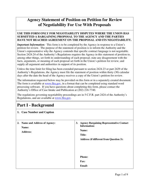 Agency Statement of Position on Petition for Review of Negotiability for Use With Proposals Download Pdf