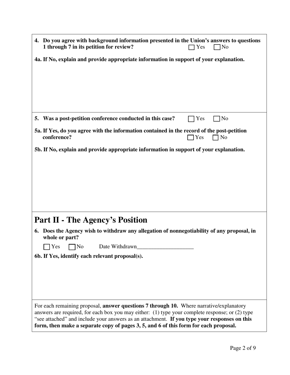 Agency Statement of Position on Petition for Review of Negotiability for Use With Proposals, Page 2