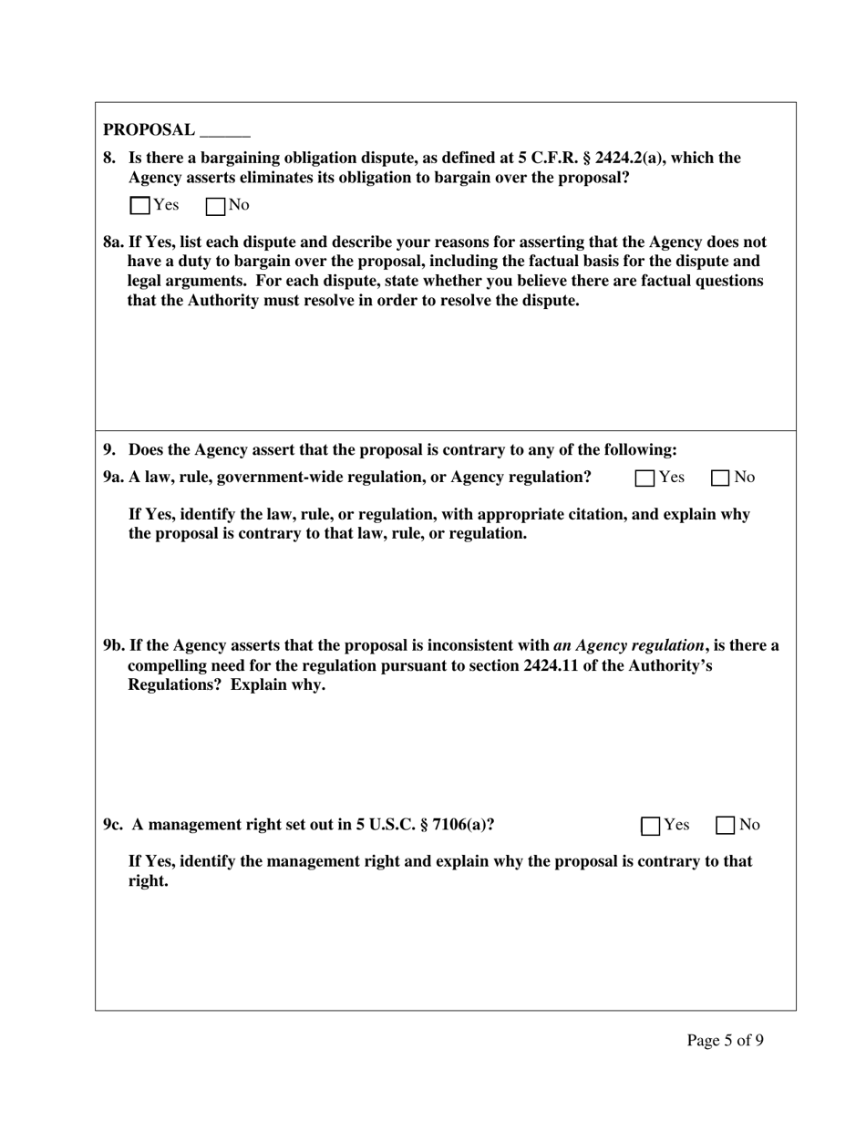 Agency Statement of Position on Petition for Review of Negotiability for Use With Proposals, Page 5
