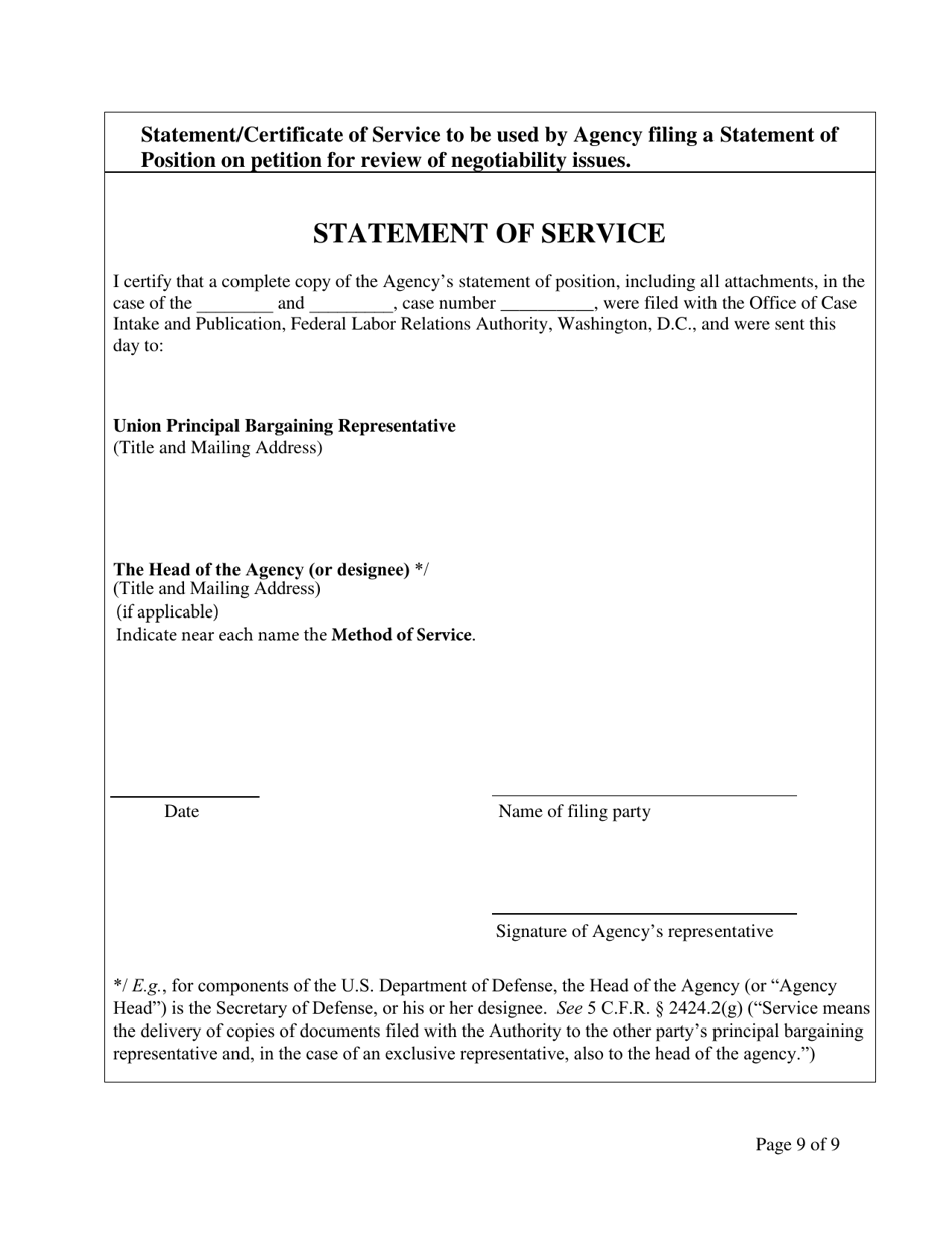 Agency Statement of Position on Petition for Review of Negotiability for Use With Proposals, Page 9