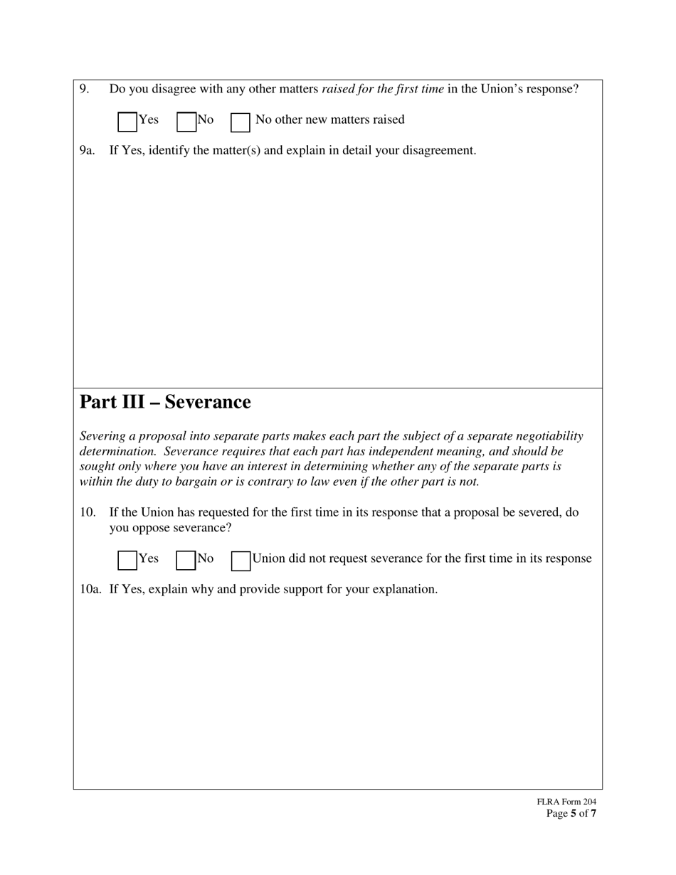 FLRA Form 204 Agency Reply to Union Response on Petition for Review of Negotiability Issues for Use With Proposals, Page 5