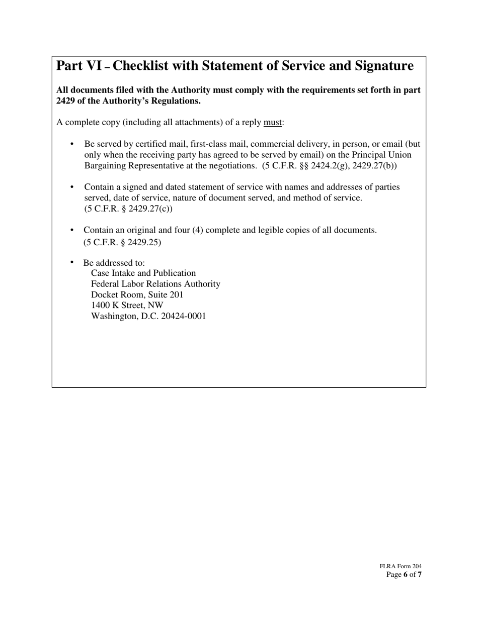 FLRA Form 204 Agency Reply to Union Response on Petition for Review of Negotiability Issues for Use With Proposals, Page 6