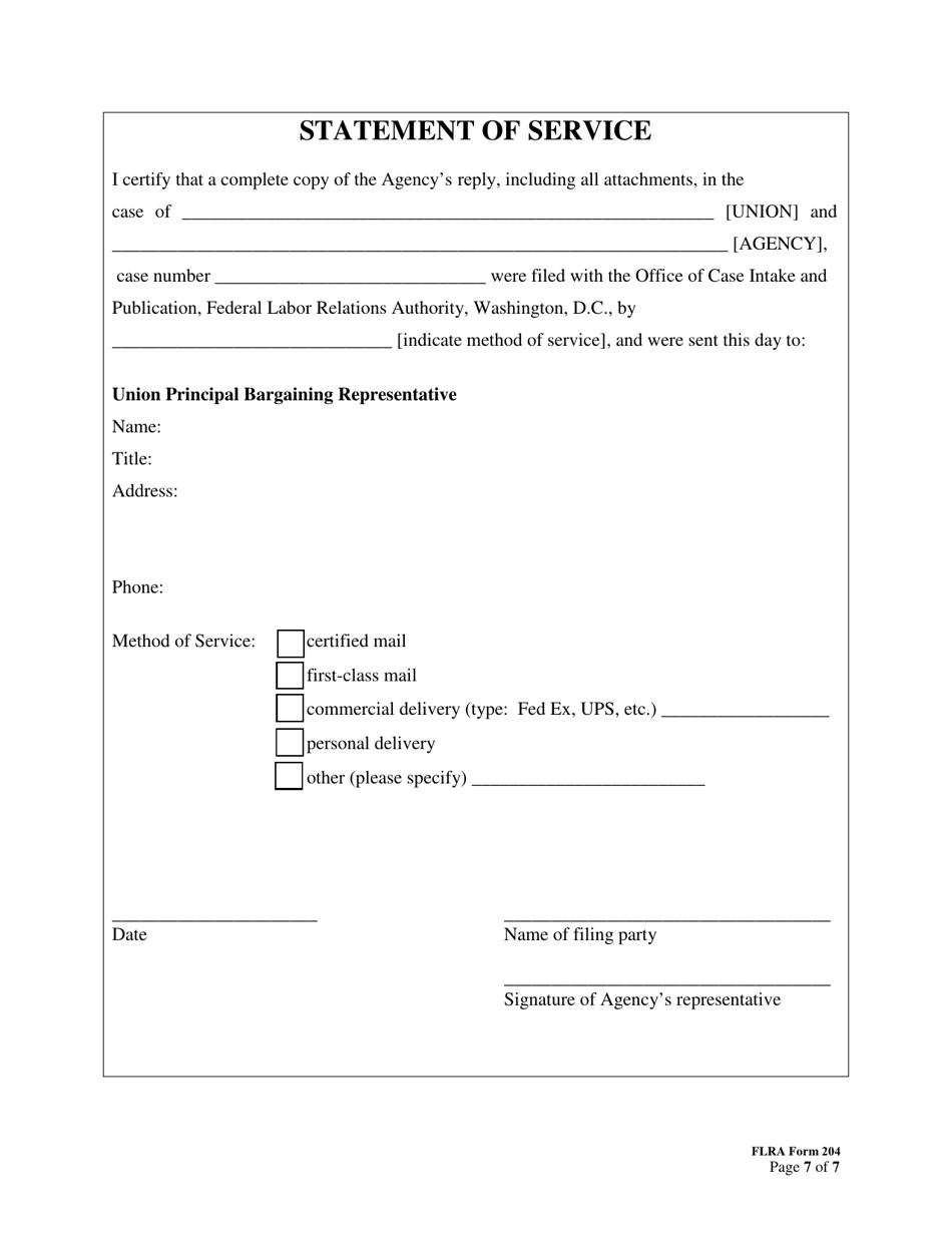 FLRA Form 204 Agency Reply to Union Response on Petition for Review of Negotiability Issues for Use With Proposals, Page 7