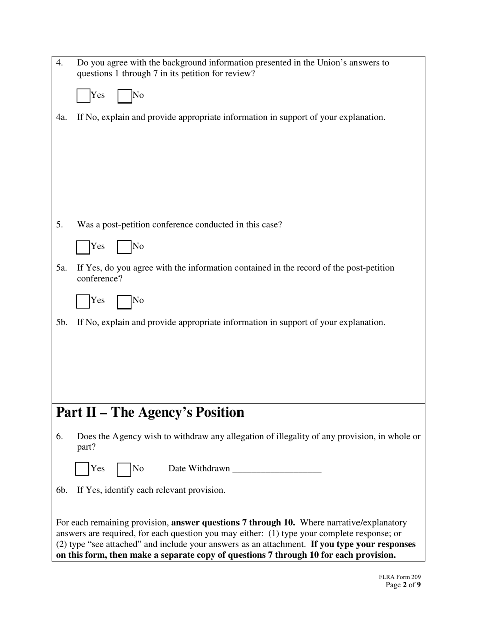 FLRA Form 209 Agency Statement of Position on Petition for Review of Negotiability Issues for Use With Disapproved Provisions, Page 2