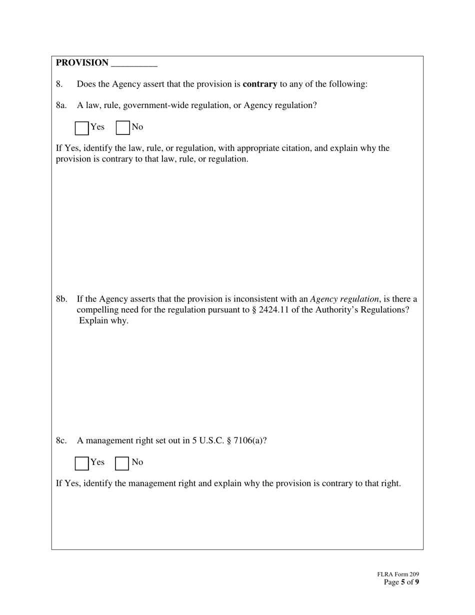 FLRA Form 209 Agency Statement of Position on Petition for Review of Negotiability Issues for Use With Disapproved Provisions, Page 5