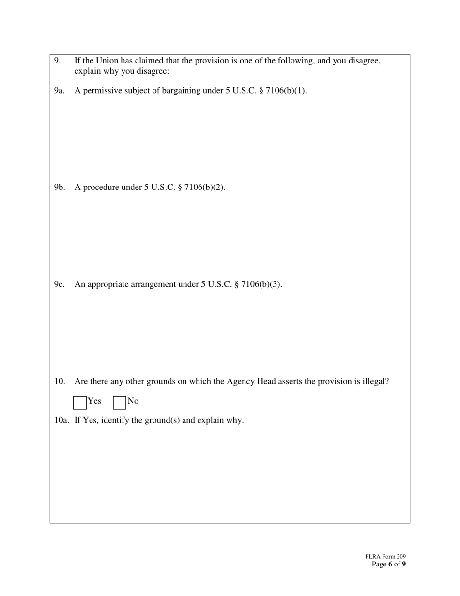 FLRA Form 209 Agency Statement of Position on Petition for Review of Negotiability Issues for Use With Disapproved Provisions, Page 6
